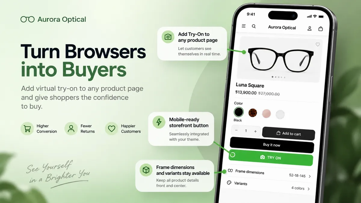 The Try-On button sits on the product page, inside your own theme.